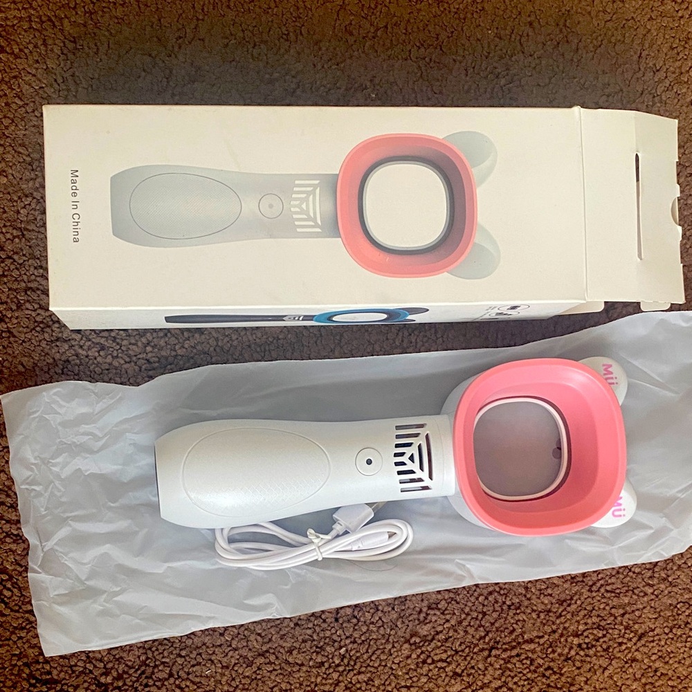 Portable Pink and White Handheld Fan
